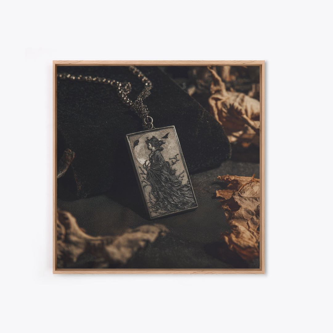 The Moonstone Amulet, Symbolist Etching Art, Square Wall Art, Dark Fantasy Wall Art, Framed Canvas Print, Halloween Wall Art