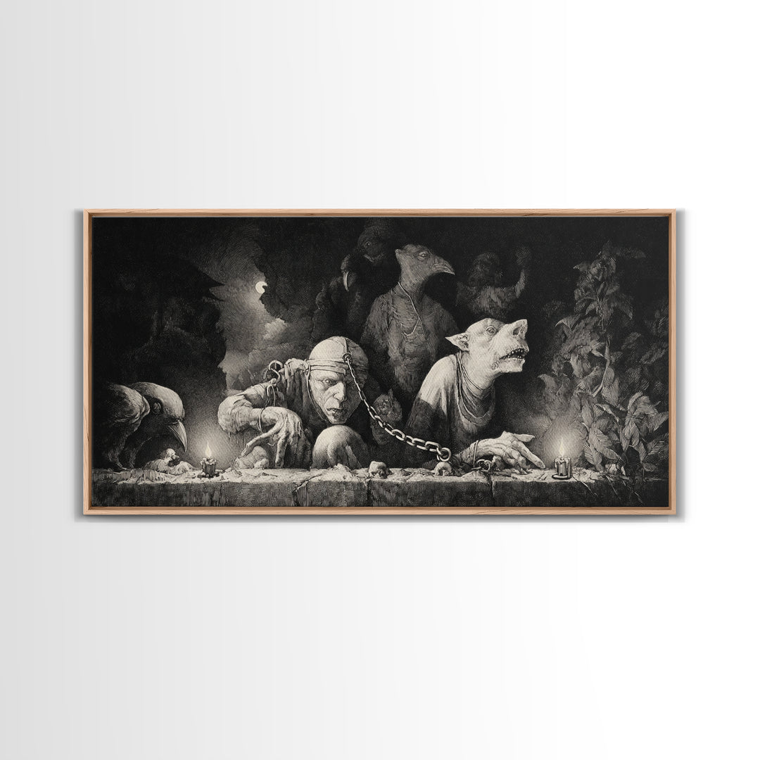 The Moonstone Amulet, Expressionist Nightmare Art, Wide Panoramic Art, Gothic Horror Wall Art, Canvas Print, Halloween Wall Art