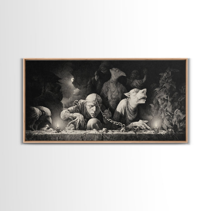 The Moonstone Amulet, Expressionist Nightmare Art, Wide Panoramic Art, Gothic Horror Wall Art, Canvas Print, Halloween Wall Art