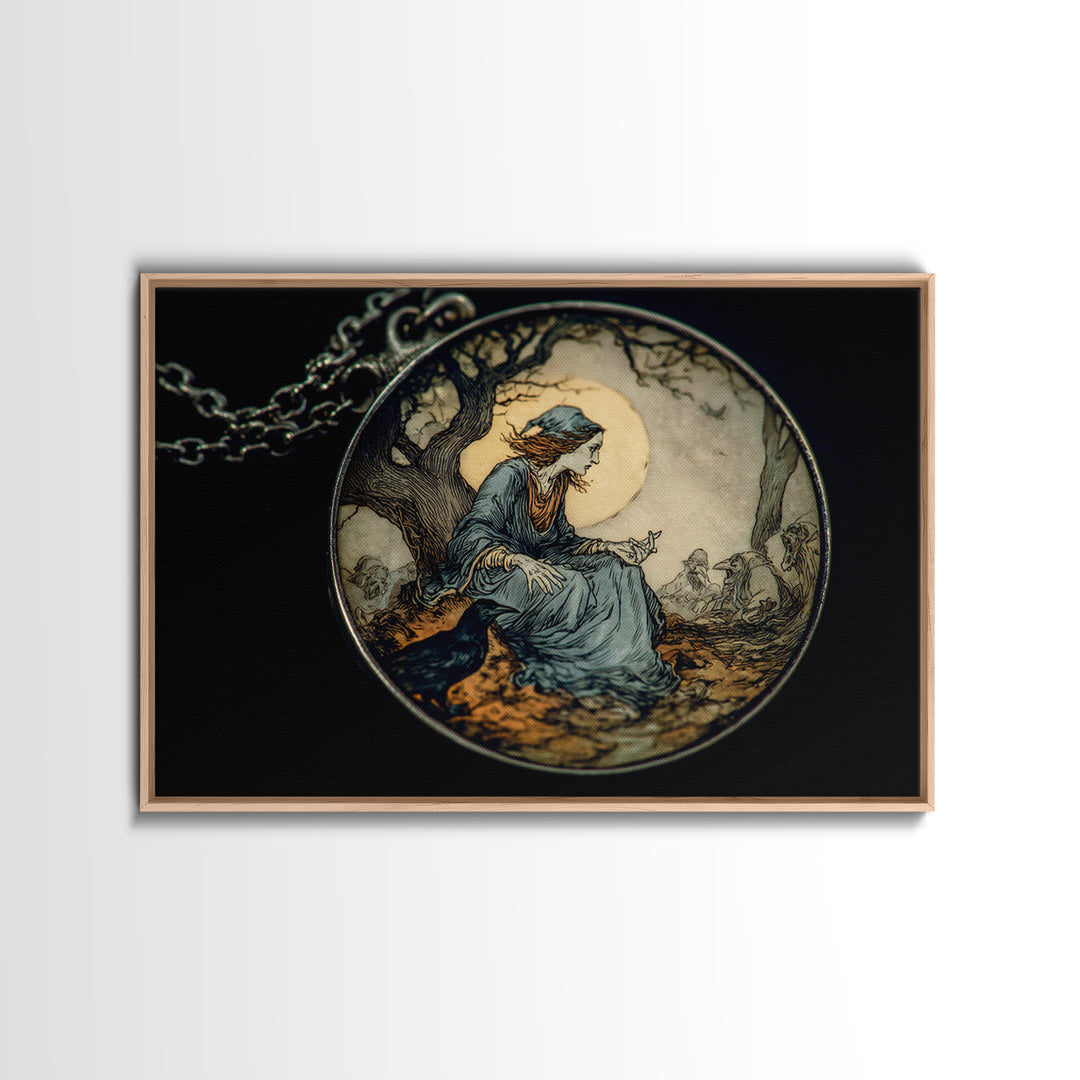 The Moonstone Amulet, Gothic Storybook Art, Landscape Wall Art, Macabre Wall Art, Canvas Print, Halloween Wall Art, Dark Fantasy Art