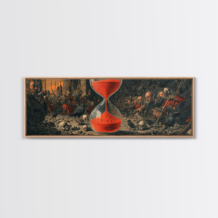 The Crimson Hourglass, Medieval Grotesque Art, Extra Wide Wall Art, Gothic Horror Wall Art, Canvas Print, Halloween Wall Art