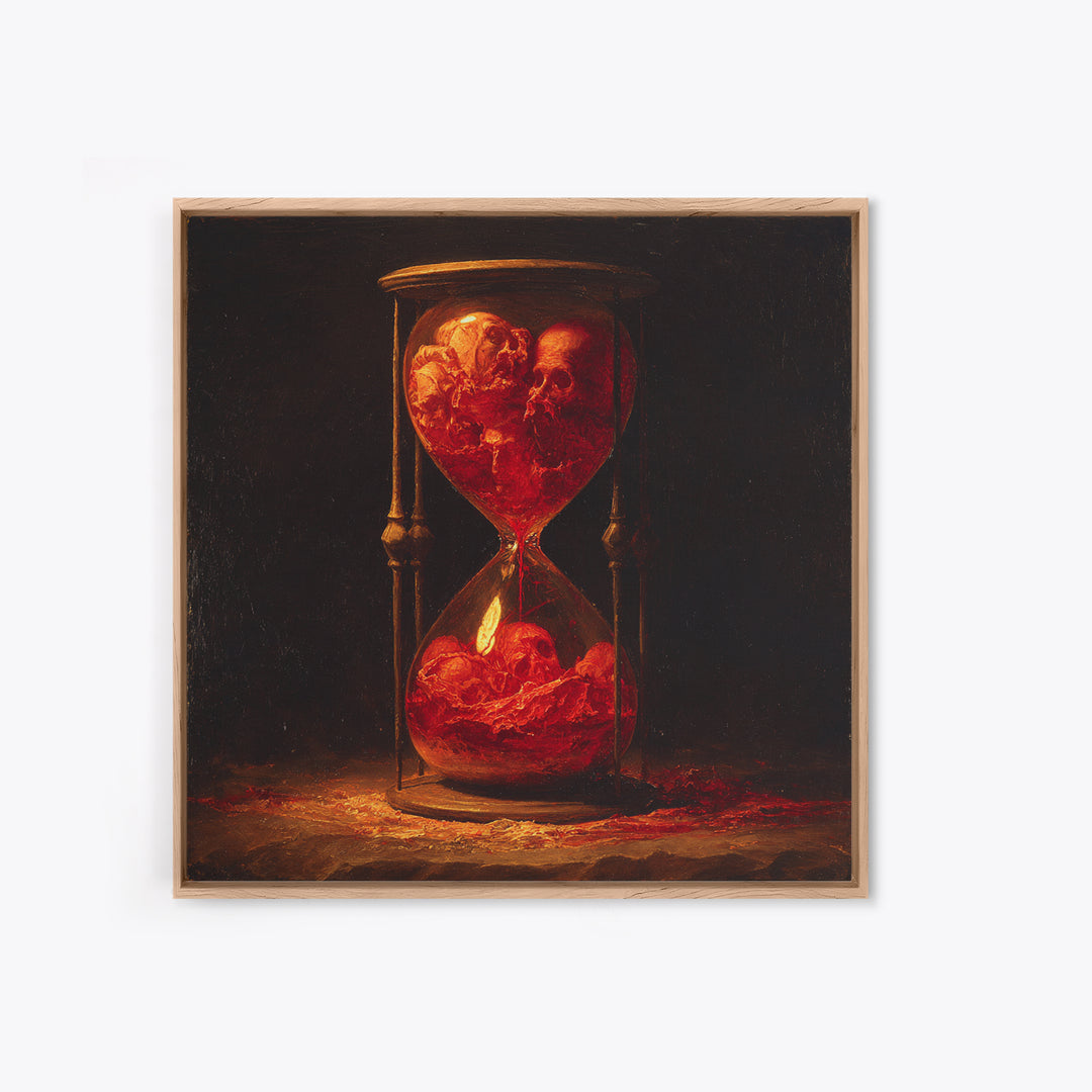 The Crimson Hourglass, Dark Renaissance Art, Square Wall Art, Dark Fantasy Wall Art, Framed Canvas Print, Halloween Wall Art