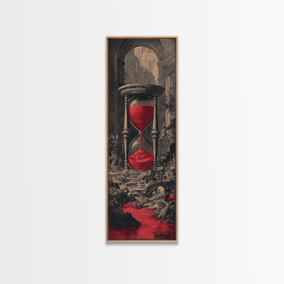 The Crimson Hourglass, Architectural Etching Art, Tall Narrow Wall Art, Macabre Wall Art, Framed Canvas Print, Horror Wall Art