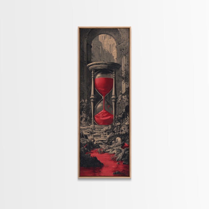 The Crimson Hourglass, Architectural Etching Art, Tall Narrow Wall Art, Macabre Wall Art, Framed Canvas Print, Horror Wall Art