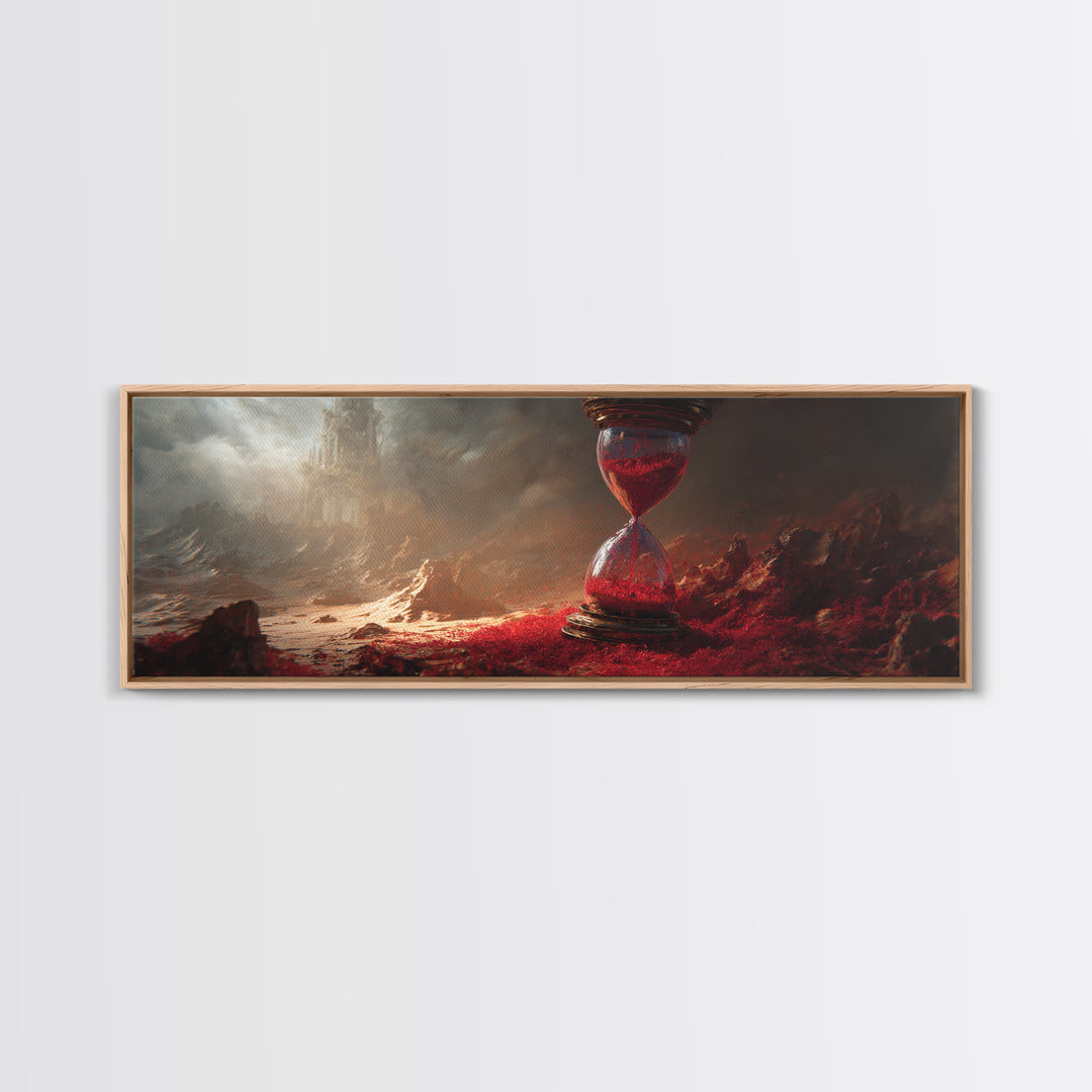 The Crimson Hourglass, Apocalyptic Romantic Art, Extra Wide Wall Art, Macabre Wall Art, Framed Canvas Print, Halloween Wall Art