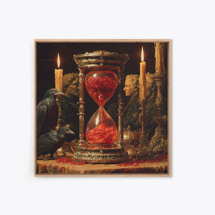 The Crimson Hourglass, Ornate Symbolist Art, Square Wall Art, Macabre Wall Art, Framed Canvas Print, Halloween Wall Art