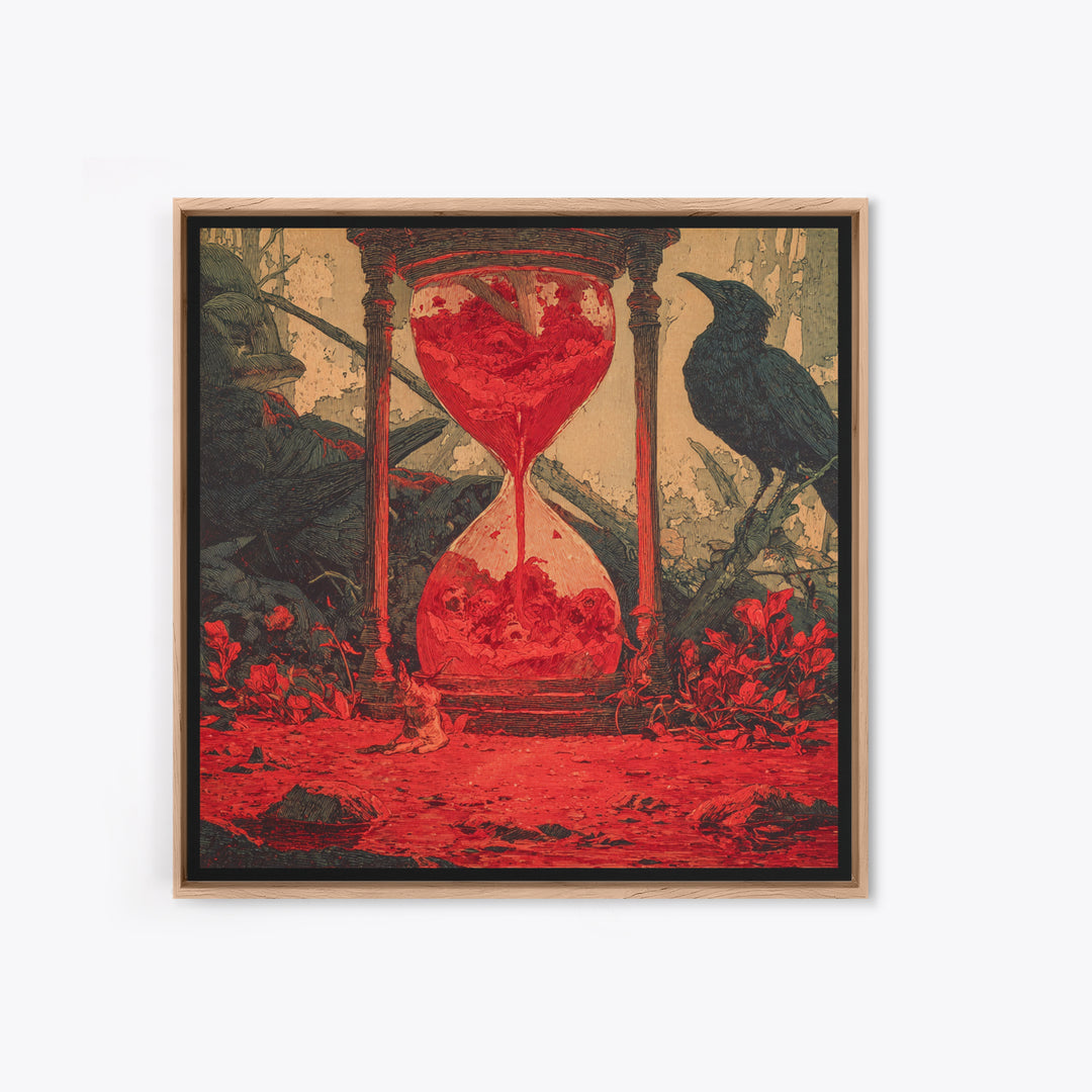 The Crimson Hourglass, Symbolist Etching Art, Square Wall Art, Gothic Horror Wall Art, Canvas Print, Halloween Wall Art