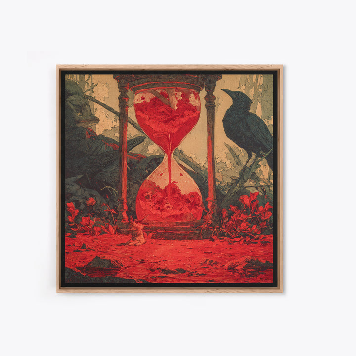 The Crimson Hourglass, Symbolist Etching Art, Square Wall Art, Gothic Horror Wall Art, Canvas Print, Halloween Wall Art
