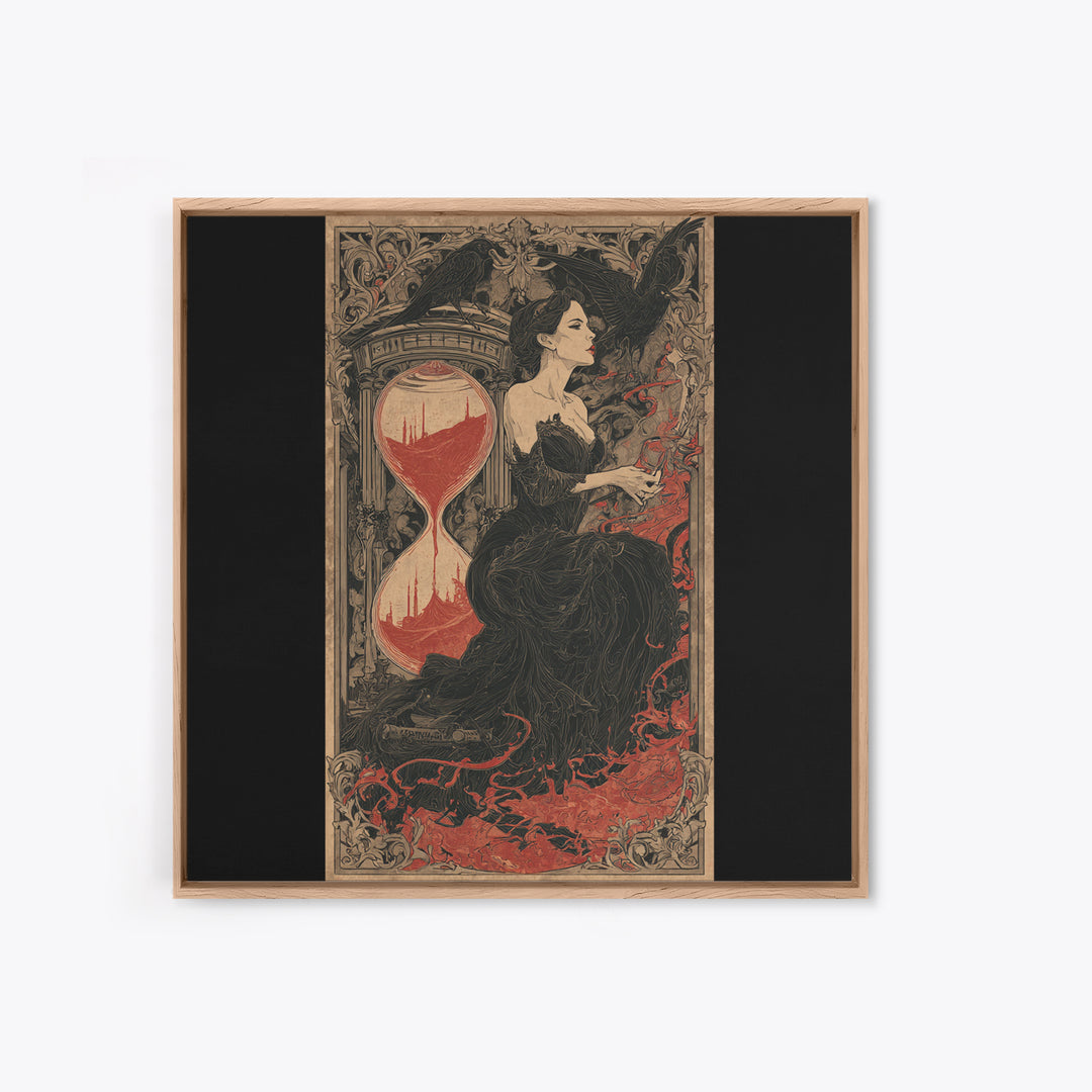 The Crimson Hourglass, Decadent Line Art, Square Wall Art, Macabre Wall Art, Canvas Print, Halloween Wall Art