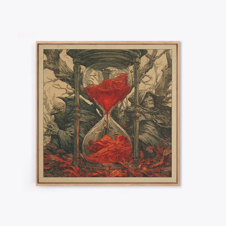 The Crimson Hourglass, Gothic Storybook Art, Square Wall Art, Macabre Wall Art, Canvas Print, Halloween Wall Art, Seasonal Home Decor