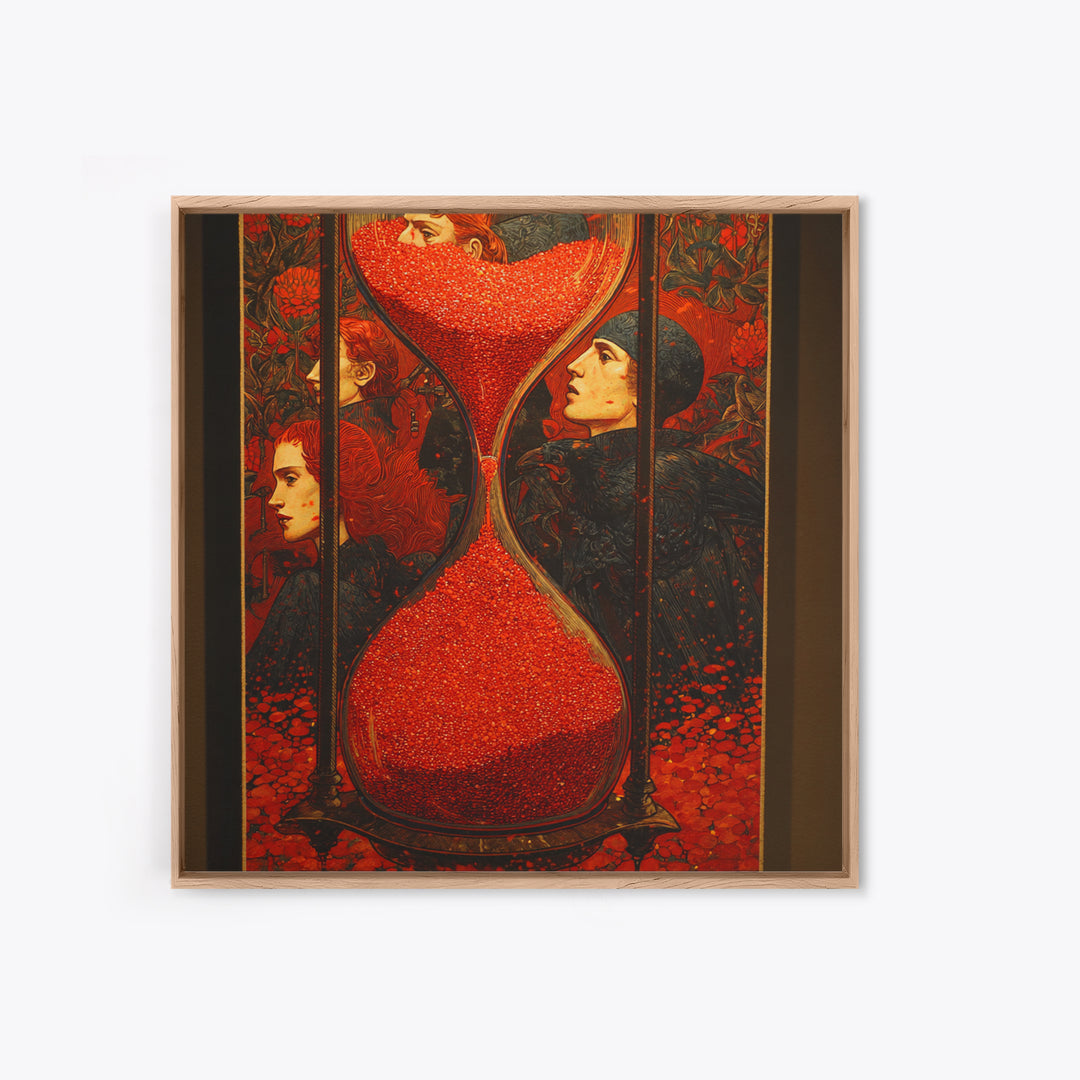 The Crimson Hourglass, Stained Glass Gothic Art, Square Wall Art, Dark Halloween Decor, Framed Canvas Print, Halloween Wall Art