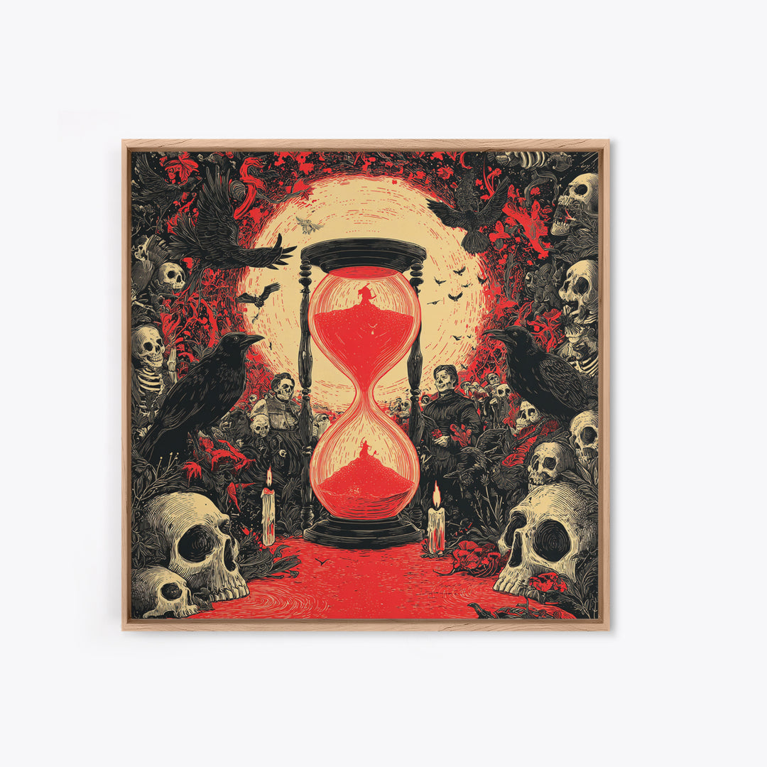 The Crimson Hourglass, Macabre Folk Print Art, Square Wall Art, Macabre Wall Art, Canvas Print, Halloween Wall Art