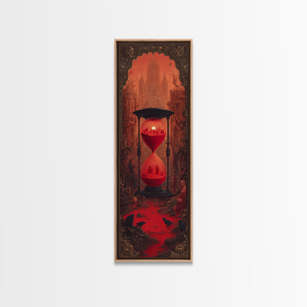 The Crimson Hourglass, Surreal Apocalyptic Art, Tall Narrow Wall Art, Gothic Horror Wall Art, Framed Canvas Print, Dark Fantasy Art