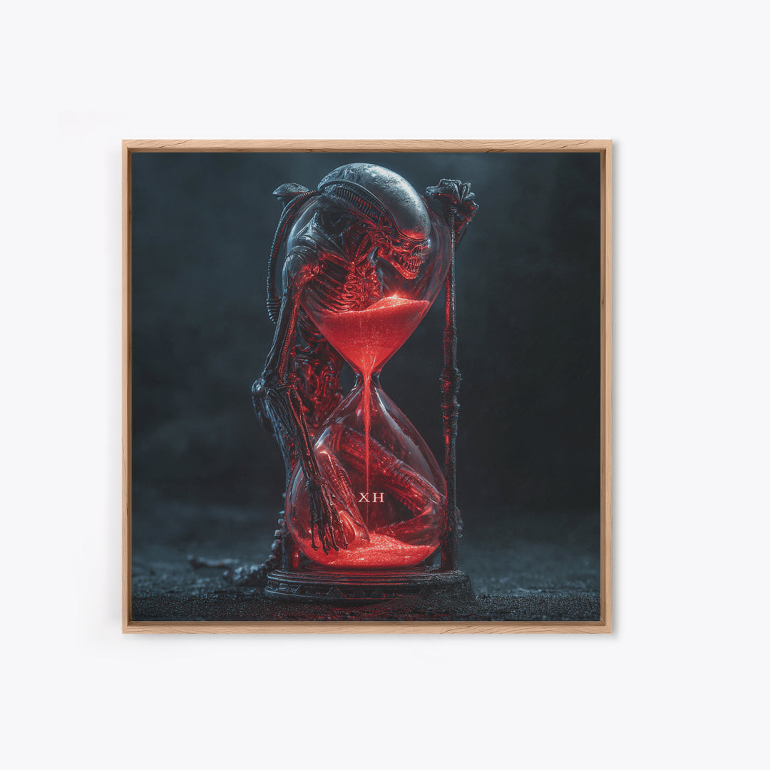 The Crimson Hourglass, Biomechanical Horror Art, Square Wall Art, Gothic Horror Wall Art, Framed Canvas Print, Halloween Wall Art