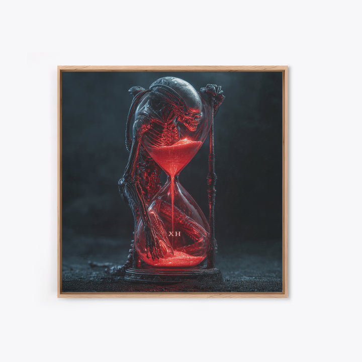 The Crimson Hourglass, Biomechanical Horror Art, Square Wall Art, Gothic Horror Wall Art, Framed Canvas Print, Halloween Wall Art
