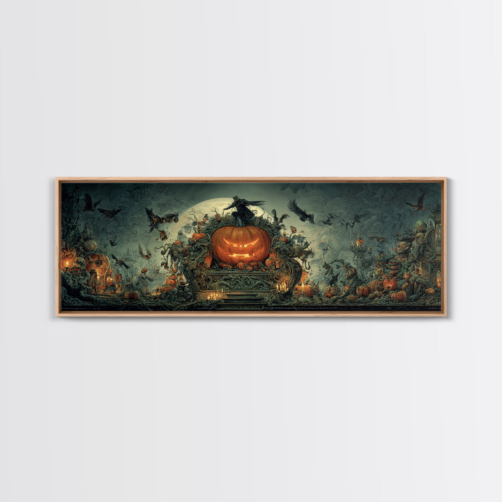 The Jack-O'-Lantern Throne, Medieval Grotesque Art, Extra Wide Wall Art, Dark Fantasy Wall Art, Framed Canvas Print