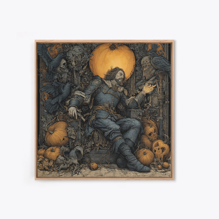 The Jack-O'-Lantern Throne, Renaissance Engraving Art, Square Wall Art, Dark Halloween Decor, Framed Canvas Print, Halloween Wall Art