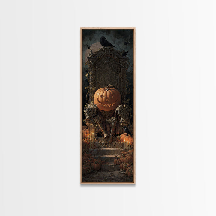 The Jack-O'-Lantern Throne, Architectural Etching Art, Tall Narrow Wall Art, Dark Halloween Decor, Canvas Print
