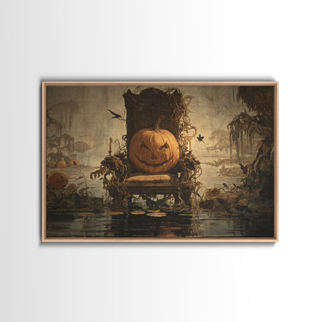 The Jack-O'-Lantern Throne, Symbolist Gothic Landscape, Landscape Wall Art, Macabre Wall Art, Canvas Print, Halloween Wall Art