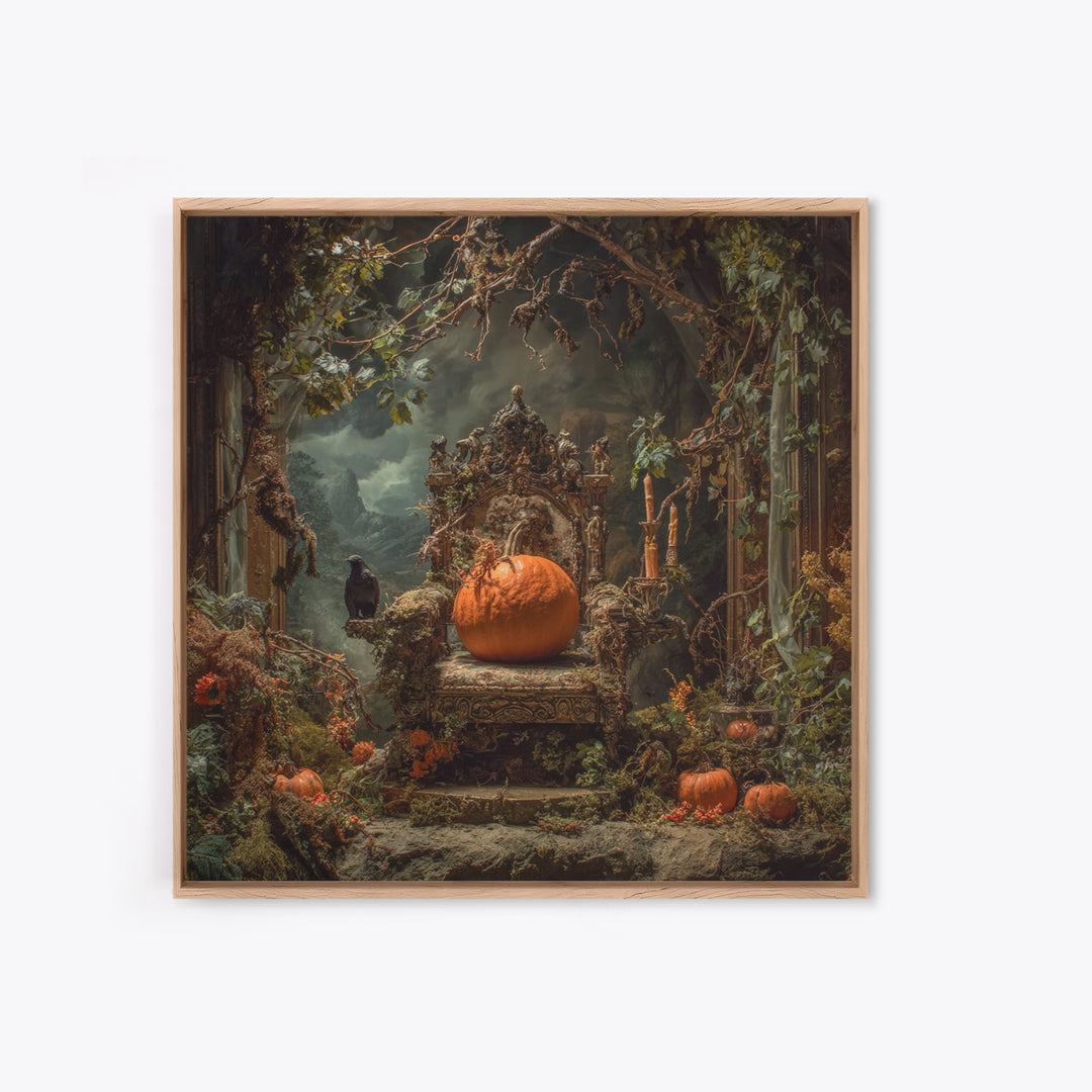 The Jack-O'-Lantern Throne, Ornate Symbolist Art, Square Wall Art, Dark Halloween Decor, Canvas Print, Halloween Wall Art