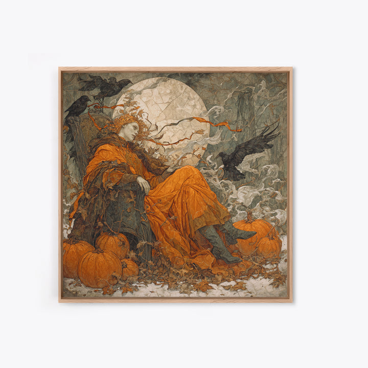 The Jack-O'-Lantern Throne, Symbolist Death Art, Square Wall Art, Dark Fantasy Wall Art, Framed Canvas Print, Halloween Wall Art