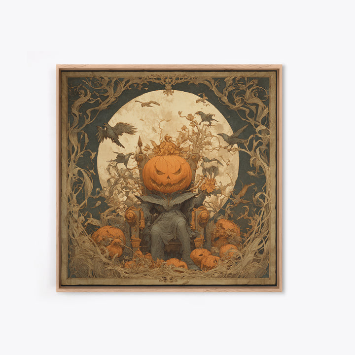 The Jack-O'-Lantern Throne, Symbolist Etching Art, Square Wall Art, Gothic Horror Wall Art, Framed Canvas Print, Halloween Wall Art