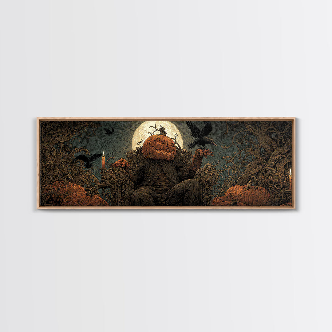 The Jack-O'-Lantern Throne, Expressionist Nightmare Art, Extra Wide Wall Art, Macabre Wall Art, Canvas Print, Halloween Wall Art