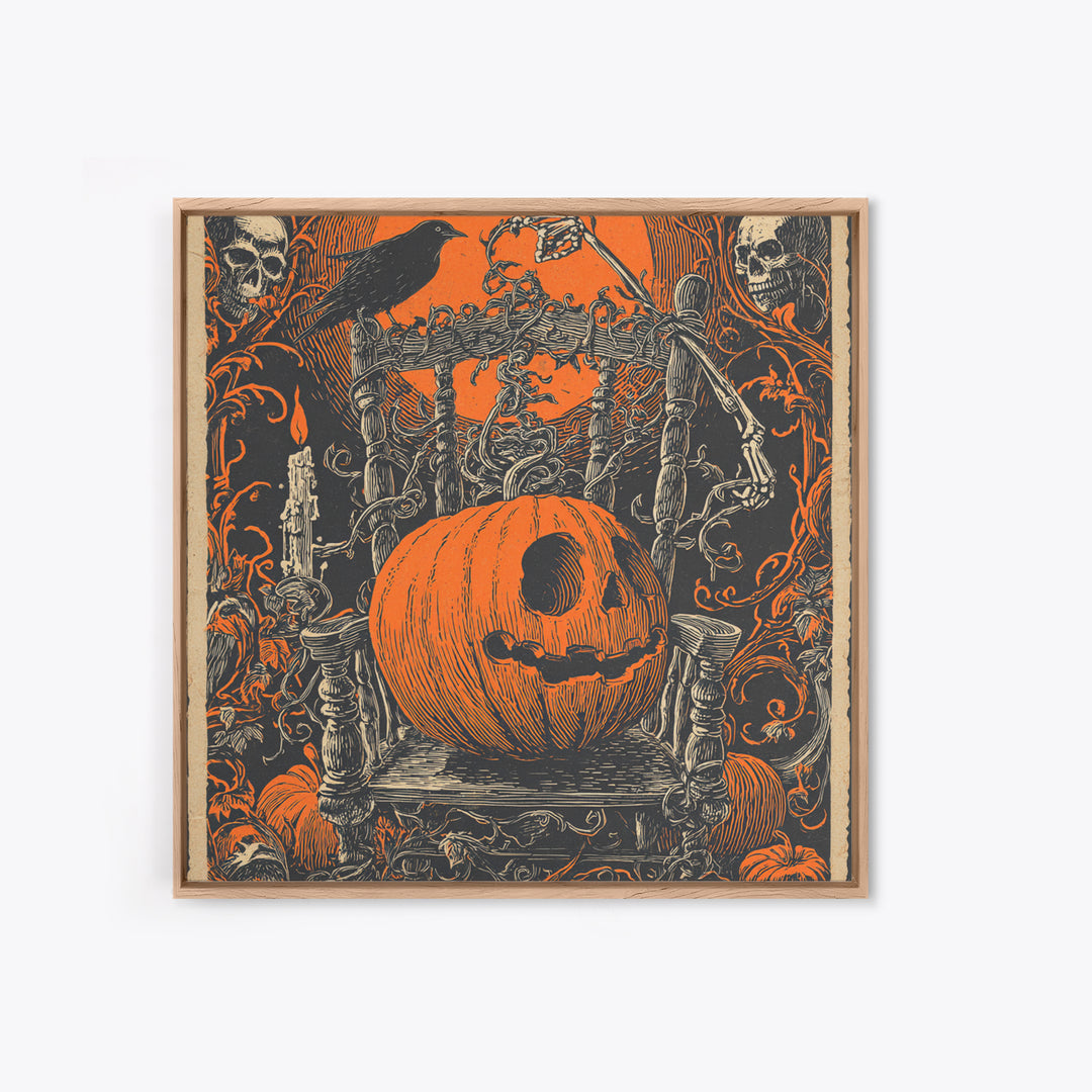 The Jack-O'-Lantern Throne, Macabre Folk Print Art, Square Wall Art, Dark Fantasy Wall Art, Canvas Print, Halloween Wall Art