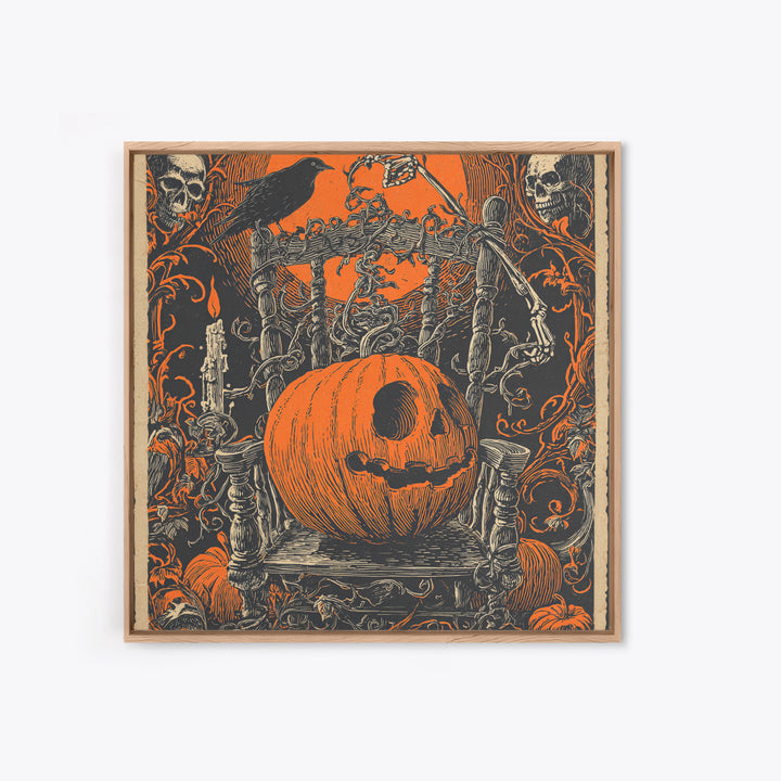 The Jack-O'-Lantern Throne, Macabre Folk Print Art, Square Wall Art, Dark Fantasy Wall Art, Canvas Print, Halloween Wall Art