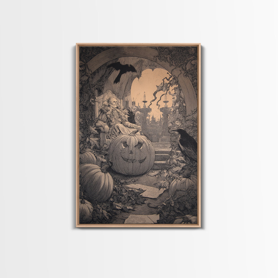 The Jack-O'-Lantern Throne, Victorian Macabre Art, Vertical Wall Art, Gothic Horror Wall Art, Framed Canvas Print, Halloween Wall Art