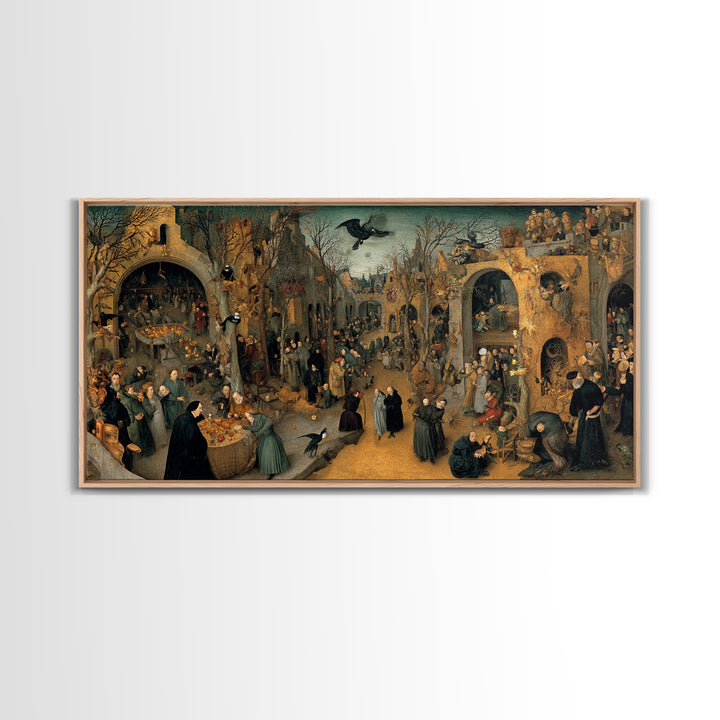 The Haunted Portrait, Northern Renaissance Horror, Wide Panoramic Art, Dark Fantasy Wall Art, Framed Canvas Print, Halloween Decor