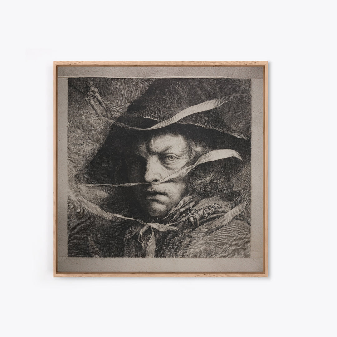 The Haunted Portrait, Renaissance Engraving Art, Square Wall Art, Macabre Wall Art, Framed Canvas Print, Halloween Wall Art