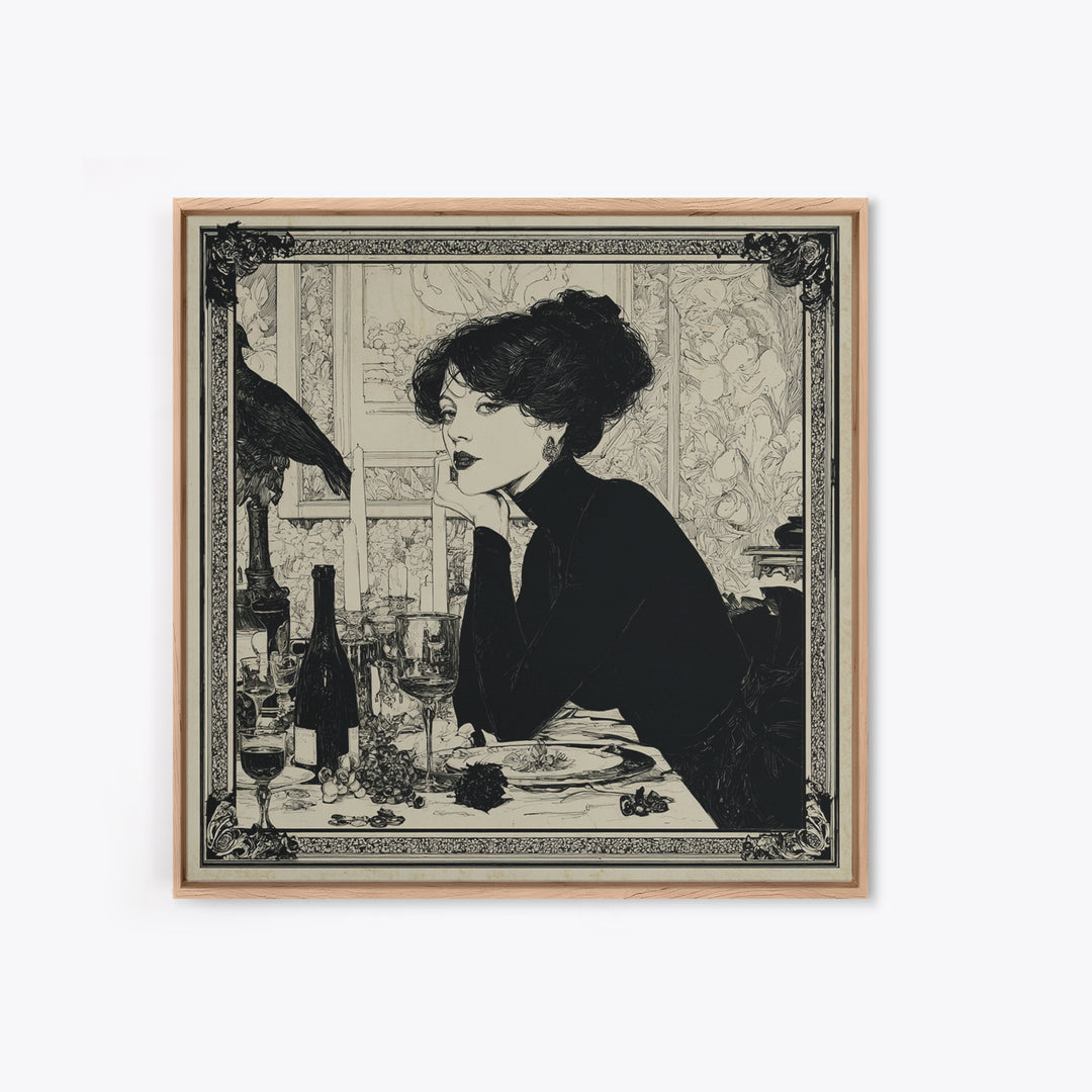 The Haunted Portrait, Decadent Line Art, Square Wall Art, Macabre Wall Art, Canvas Print, Halloween Wall Art, Statement Wall Art
