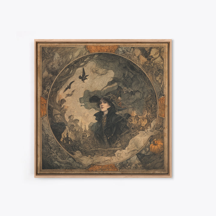 The Haunted Portrait, Gothic Storybook Art, Square Wall Art, Dark Fantasy Wall Art, Framed Canvas Print, Halloween Wall Art
