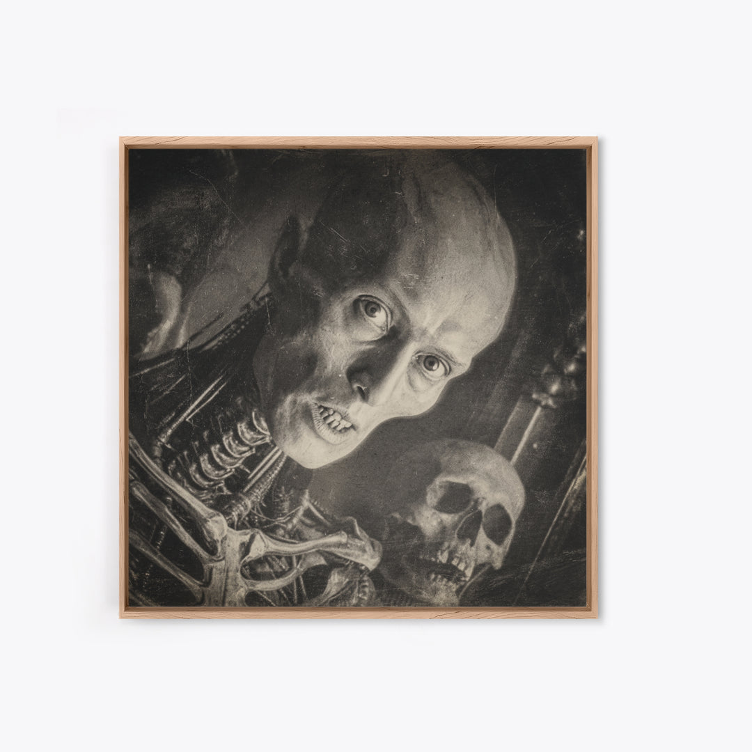 The Haunted Portrait, Biomechanical Horror Art, Square Wall Art, Dark Fantasy Wall Art, Framed Canvas Print, Halloween Wall Art