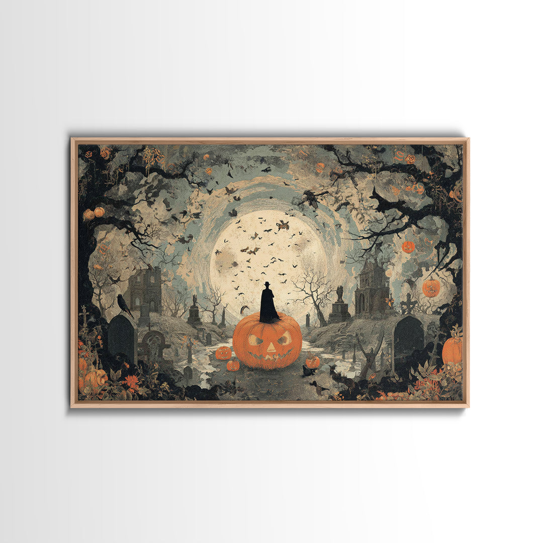 Vintage Orange-And-Black Halloween, Romantic Gothic Landscape, Landscape Wall Art, Dark Fantasy Wall Art, Canvas Print