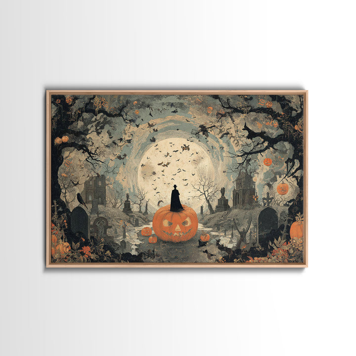 Vintage Orange-And-Black Halloween, Romantic Gothic Landscape, Landscape Wall Art, Dark Fantasy Wall Art, Canvas Print