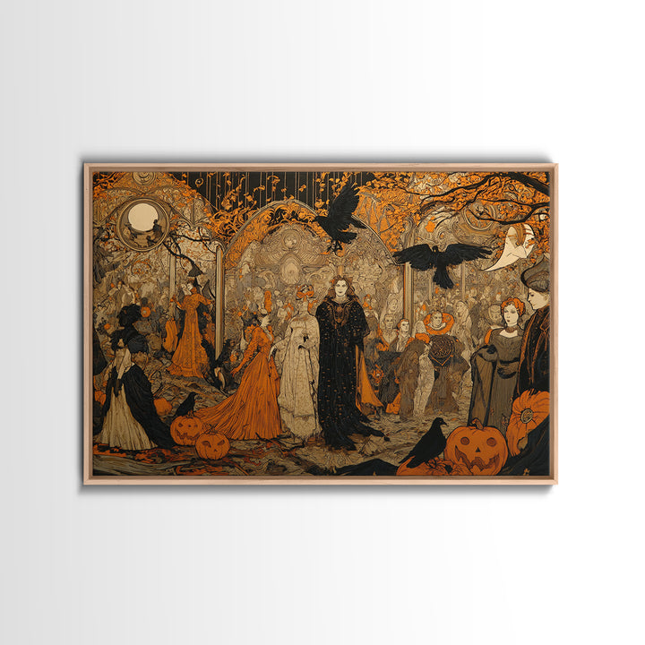 Vintage Orange-And-Black Halloween, Stained Glass Gothic Art, Landscape Wall Art, Macabre Wall Art, Canvas Print, Halloween Wall Art
