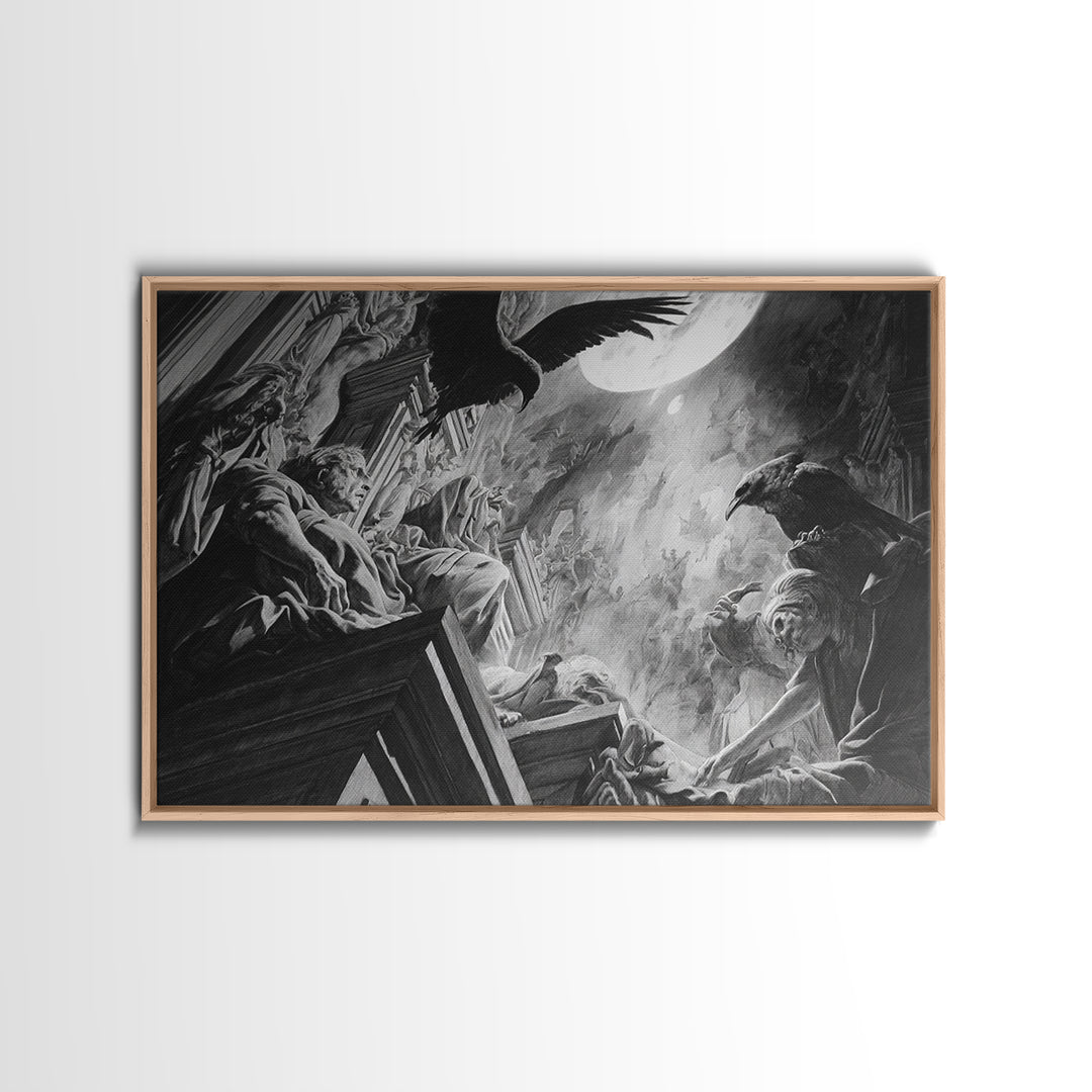 Monochrome Gothic Halloween, Dark Renaissance Art, Landscape Wall Art, Dark Halloween Decor, Framed Canvas Print