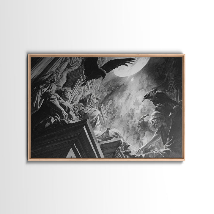 Monochrome Gothic Halloween, Dark Renaissance Art, Landscape Wall Art, Dark Halloween Decor, Framed Canvas Print