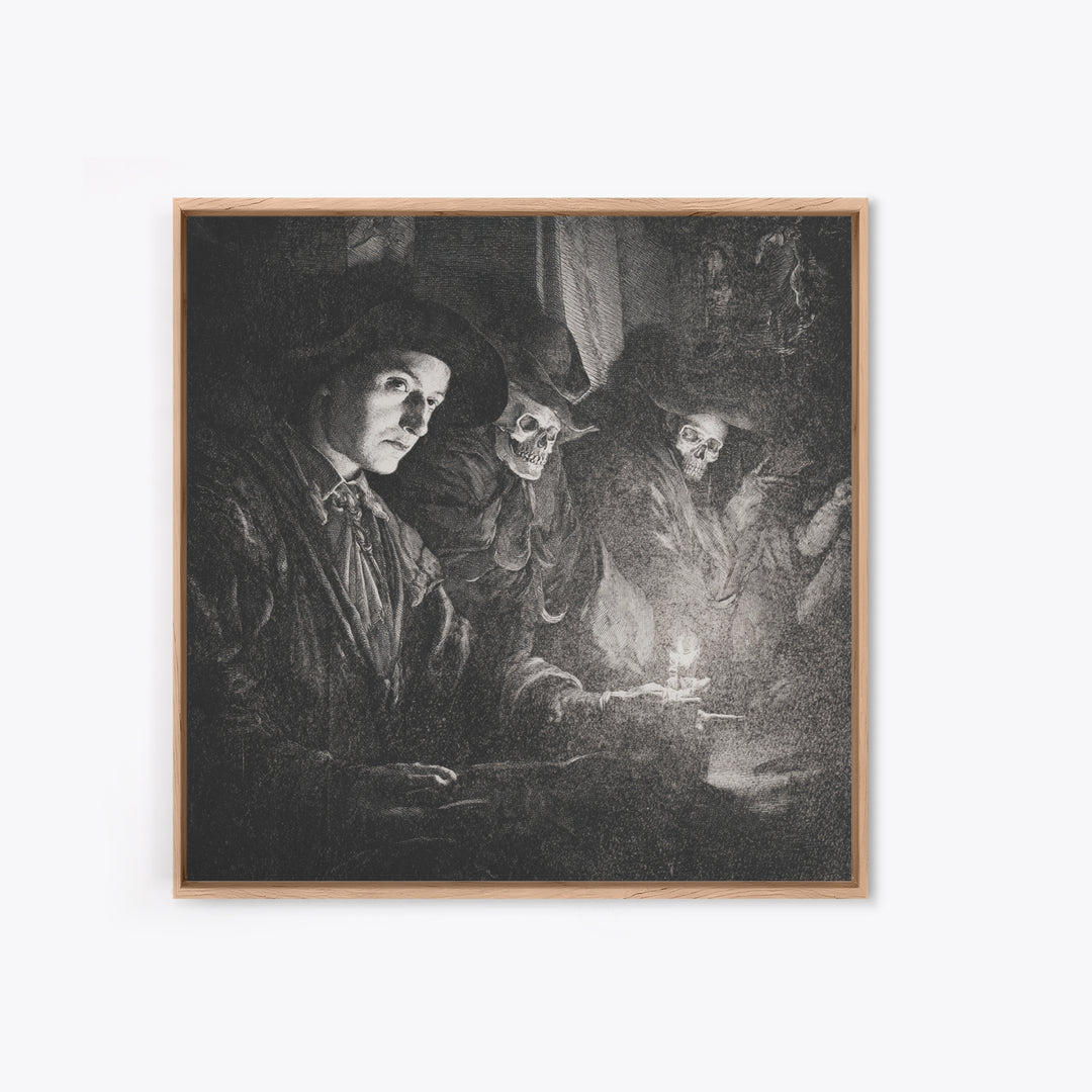 Monochrome Gothic Halloween, Danse Macabre Art, Square Wall Art, Gothic Horror Wall Art, Canvas Print