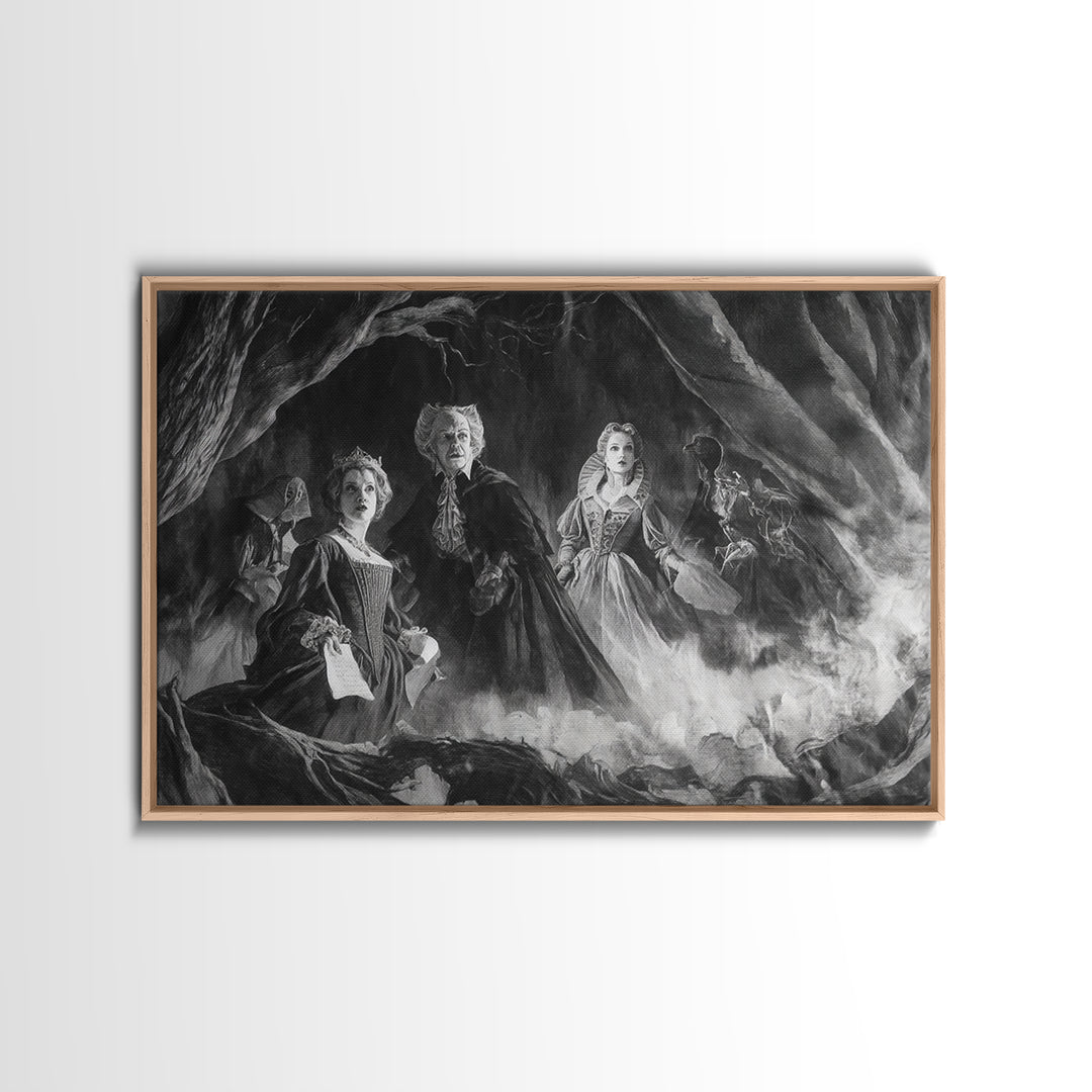 Monochrome Gothic Halloween, Baroque Witchcraft Art, Landscape Wall Art, Macabre Wall Art, Canvas Print, Halloween Wall Art
