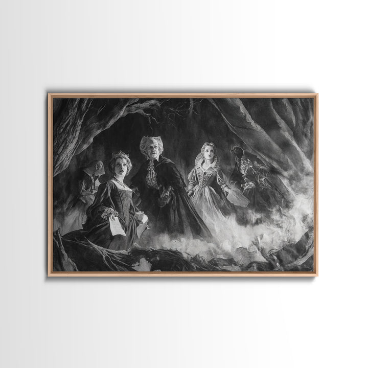 Monochrome Gothic Halloween, Baroque Witchcraft Art, Landscape Wall Art, Macabre Wall Art, Canvas Print, Halloween Wall Art