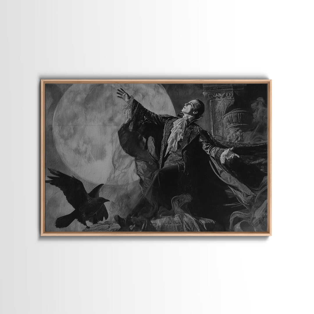 Monochrome Gothic Halloween, Gothic Nightmare Art, Landscape Wall Art, Macabre Wall Art, Framed Canvas Print, Halloween Wall Art