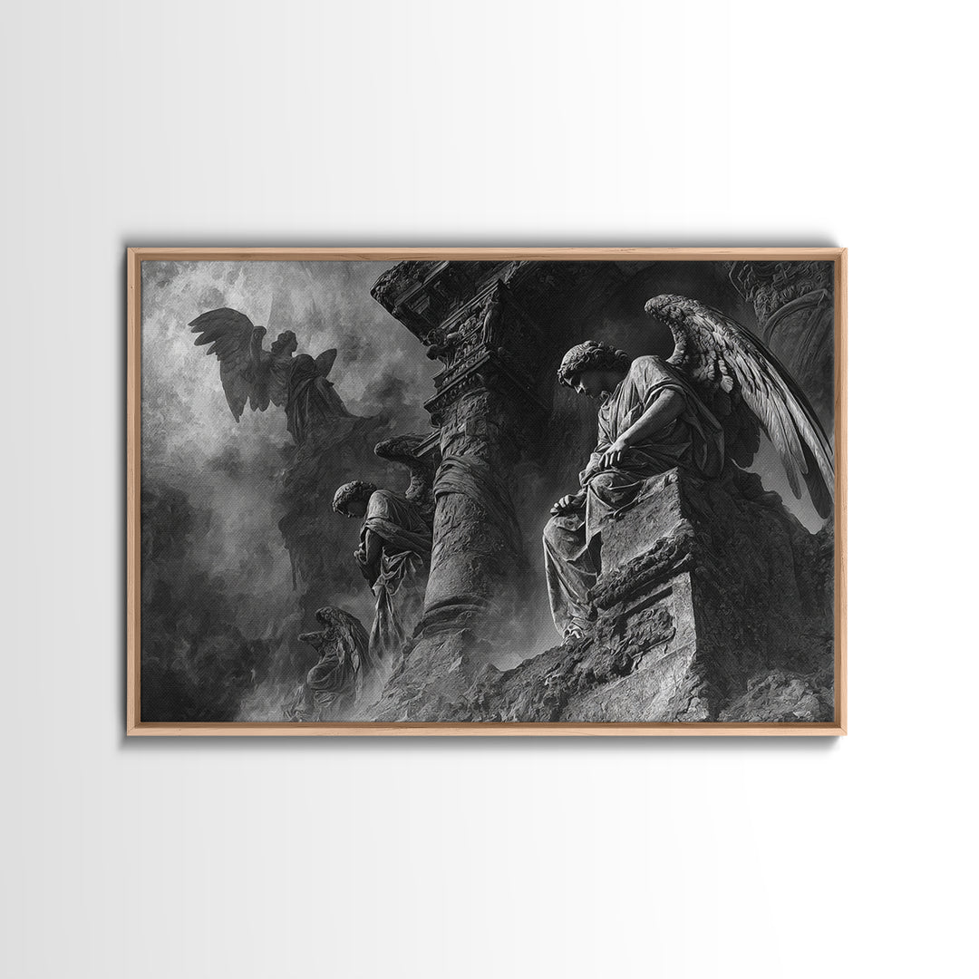 Monochrome Gothic Halloween, Visionary Gothic Art, Landscape Wall Art, Gothic Horror Wall Art, Framed Canvas Print, Halloween Wall Art