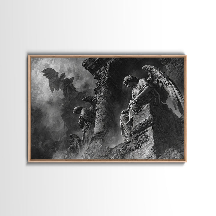 Monochrome Gothic Halloween, Visionary Gothic Art, Landscape Wall Art, Gothic Horror Wall Art, Framed Canvas Print, Halloween Wall Art