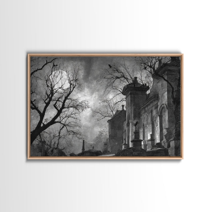 Monochrome Gothic Halloween, Romantic Gothic Landscape, Landscape Wall Art, Dark Fantasy Wall Art, Framed Canvas Print