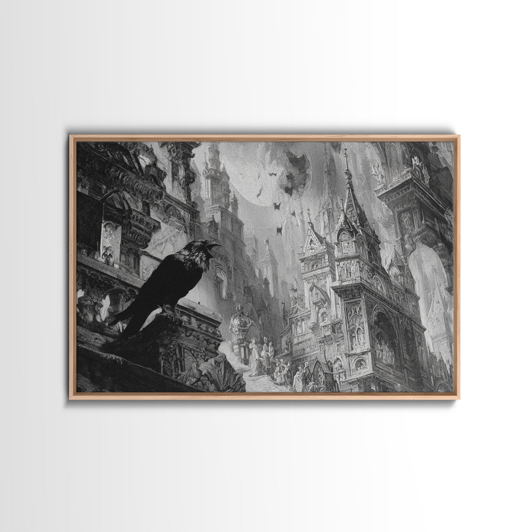 Monochrome Gothic Halloween, Ornate Symbolist Art, Landscape Wall Art, Dark Fantasy Wall Art, Canvas Print, Halloween Wall Art