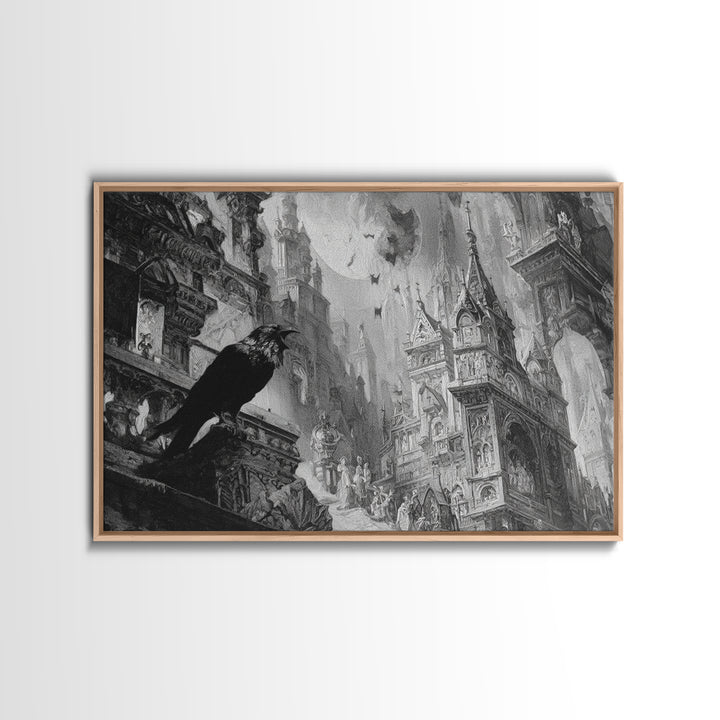Monochrome Gothic Halloween, Ornate Symbolist Art, Landscape Wall Art, Dark Fantasy Wall Art, Canvas Print, Halloween Wall Art