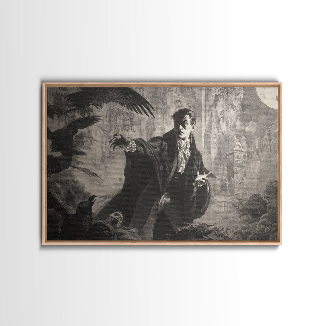 Monochrome Gothic Halloween, Symbolist Etching Art, Landscape Wall Art, Dark Halloween Decor, Canvas Print, Halloween Wall Art